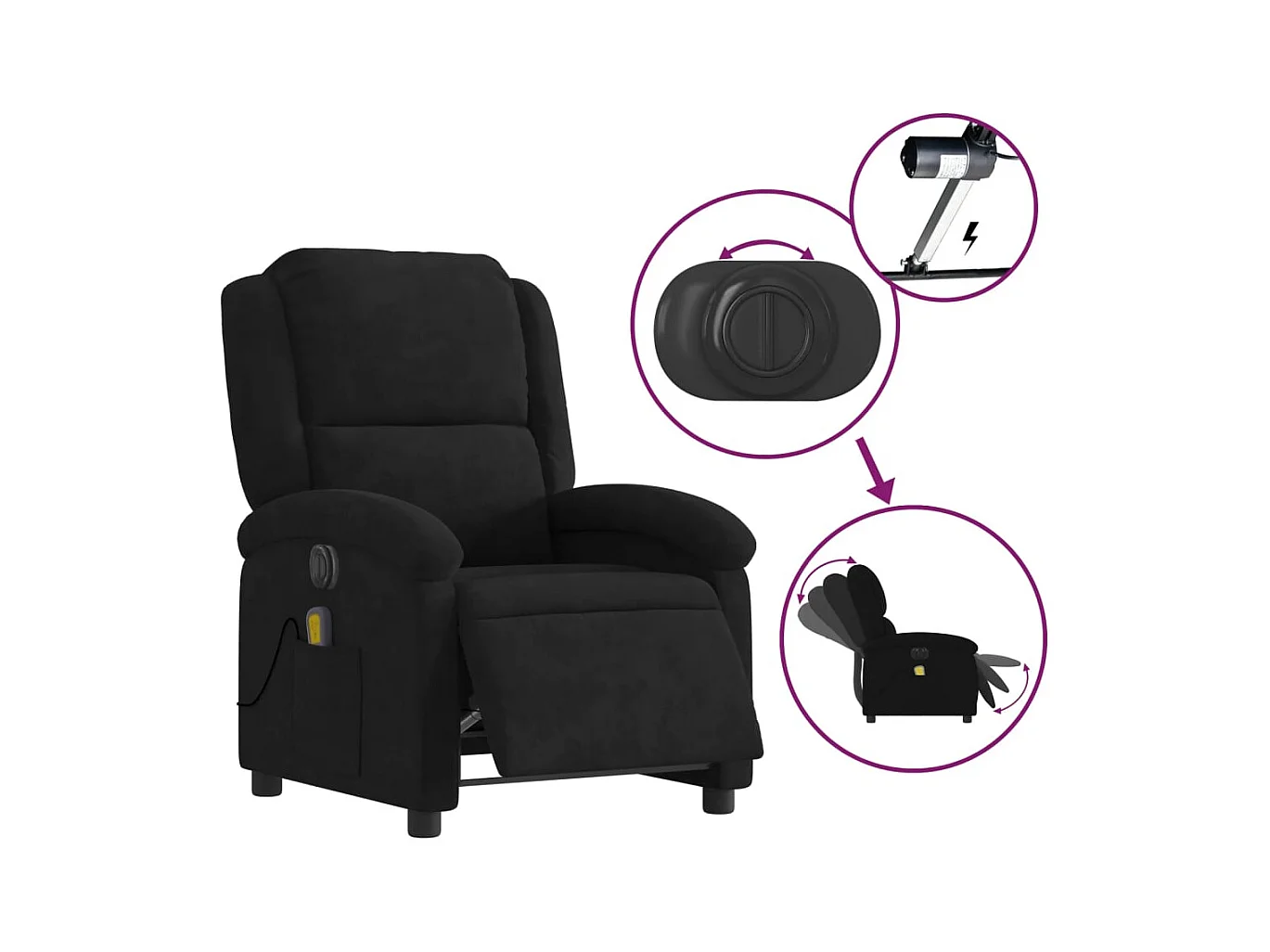 Sillón de relax | Sillón reclinable de masaje eléctrico terciopelo negro SHL6526