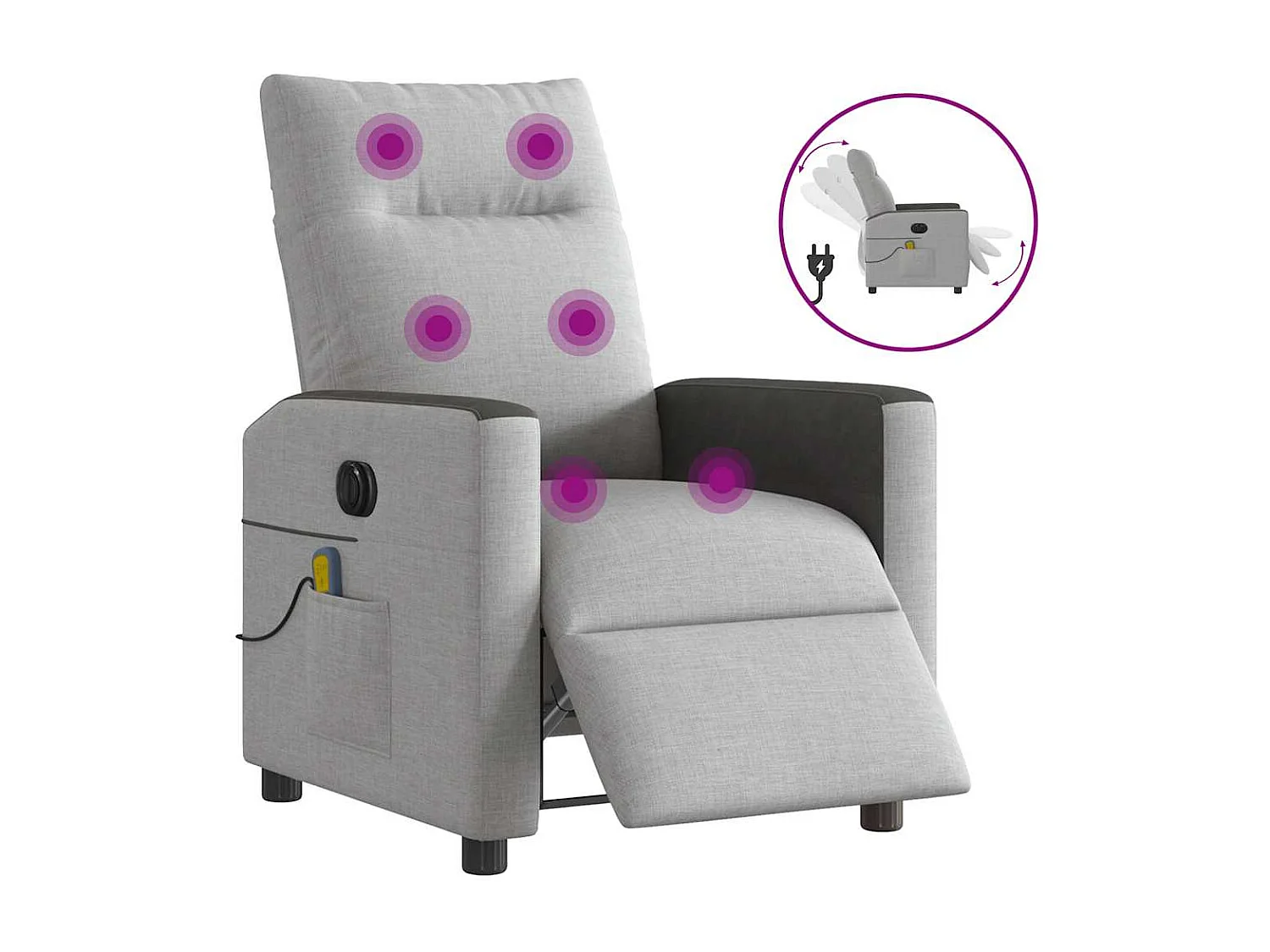 Poltrona massagens reclinável elétrica tecido cinzento-nublado SHL521448