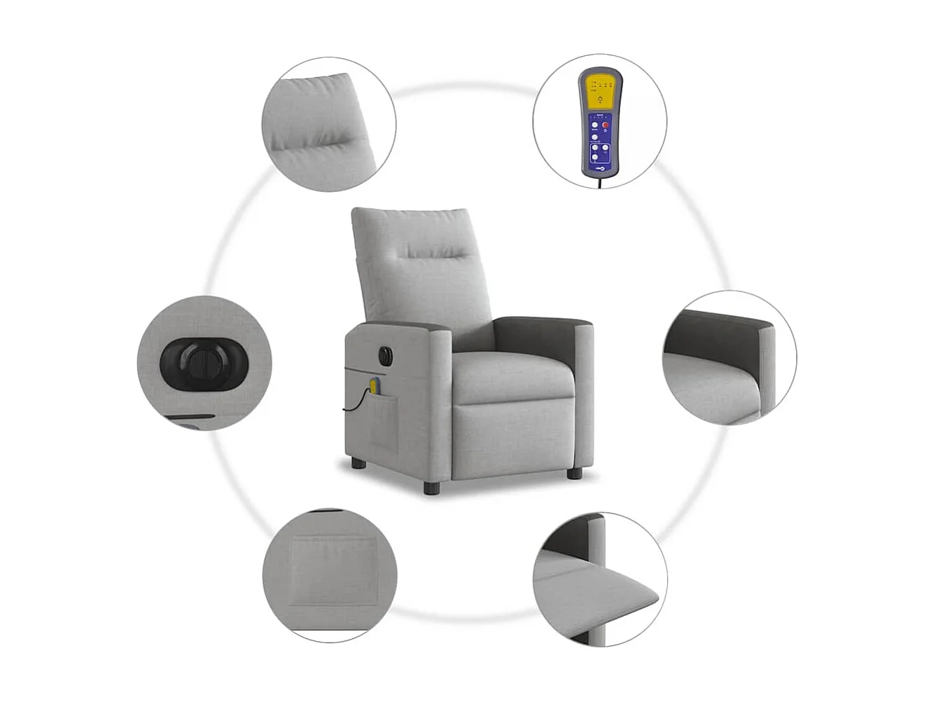 Poltrona massagens reclinável elétrica tecido cinzento-nublado SHL521448