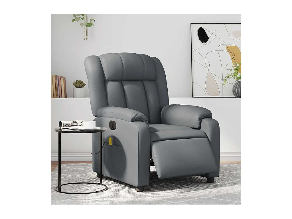Sillón de salón | Silla | Sillón de masaje reclinable eléctrico cuero sintético gris SHL7935