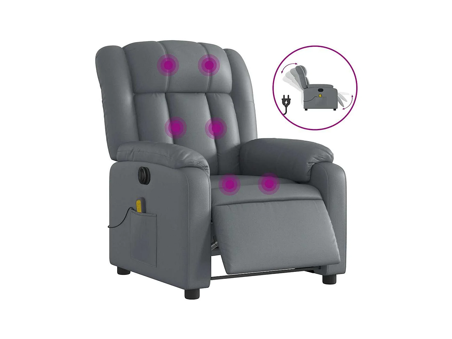 Fauteuil inclinable électrique-Fauteuil de massage de Salon gris similicuir SHL4481