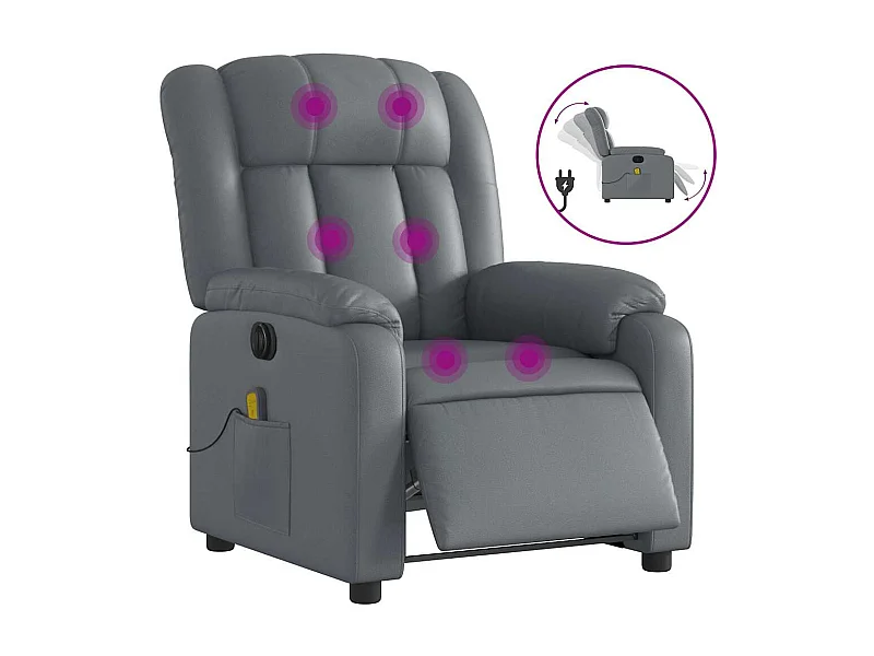 Fauteuil inclinable électrique-Fauteuil de massage de Salon gris similicuir SHL4481