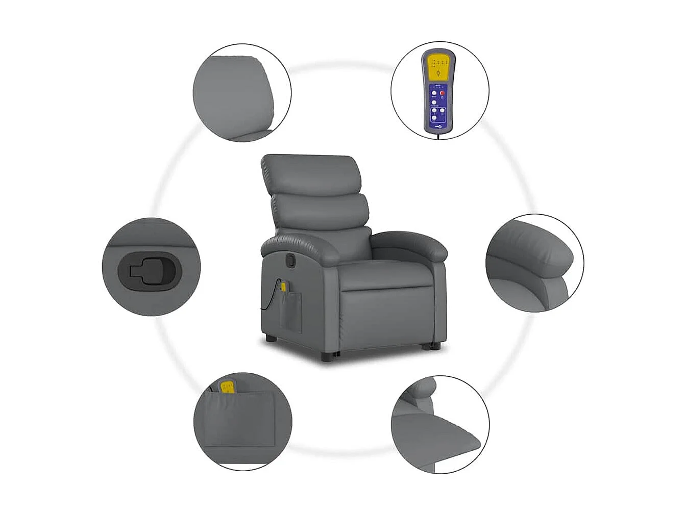 Massagesessel mit Aufstehhilfe | Relaxsessel Grau Kunstleder SHL52575