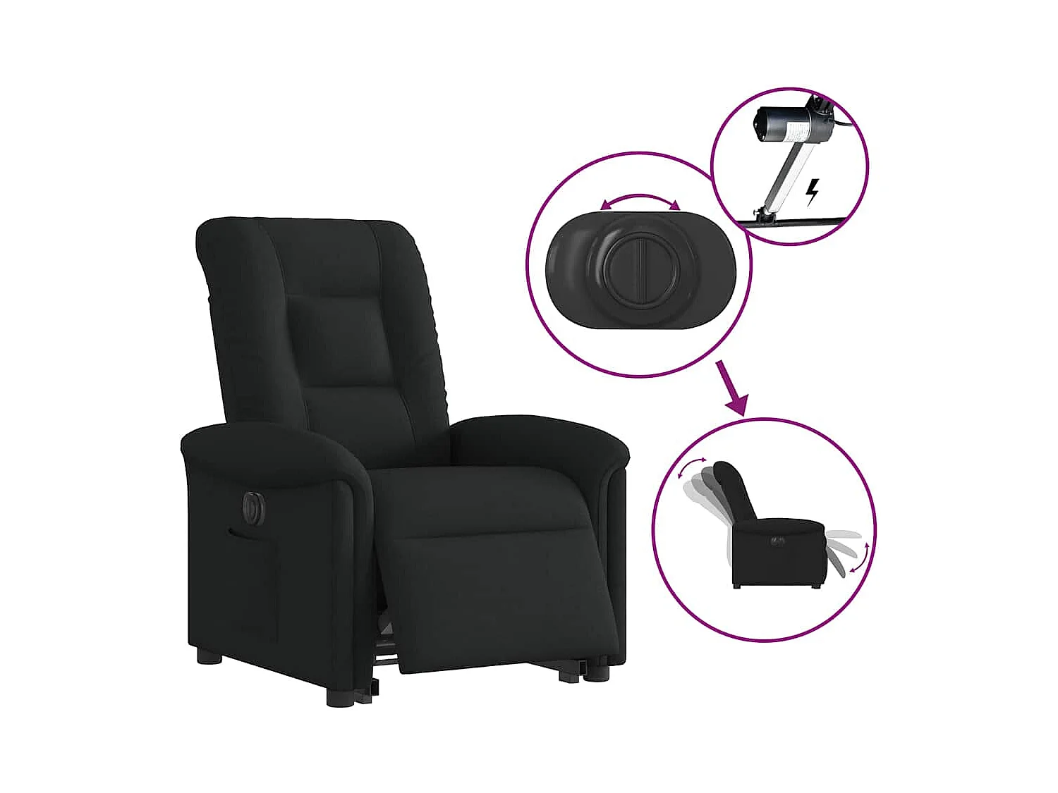 Fauteuil inclinable électrique-Chaise de relax-Fauteuil TV noir tissu SHL4840