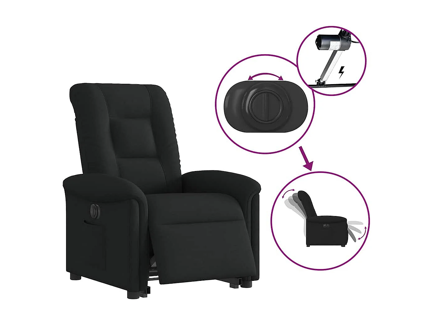 Fauteuil inclinable électrique-Chaise de relax-Fauteuil TV noir tissu SHL4840