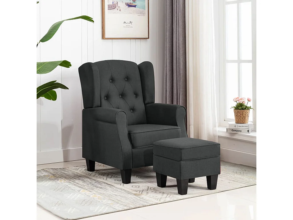 Fauteuil salon-Chaise de relax-Fauteuil avec repose-pied Gris foncé Tissu SHL4423