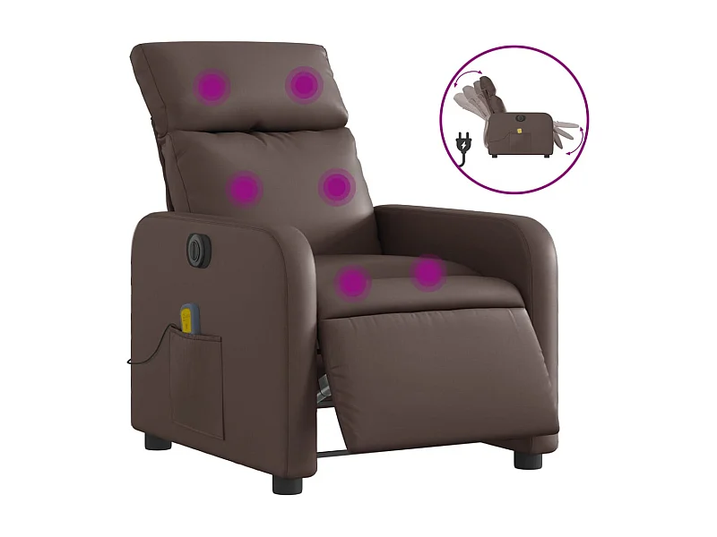Fauteuil inclinable électrique-Fauteuil de massage de Salon marron similicuir SHL3869