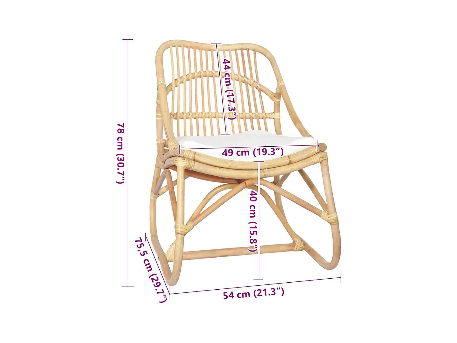 Silla de ratán lino 54x75.5x78 cm SHL4097