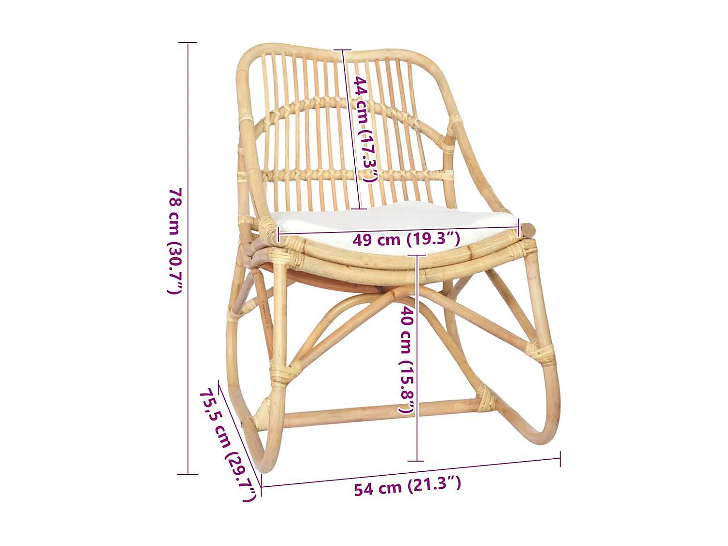 Fauteuil de salon-Chaise en rotin Lin 54x75,5x78 cm SHL5283