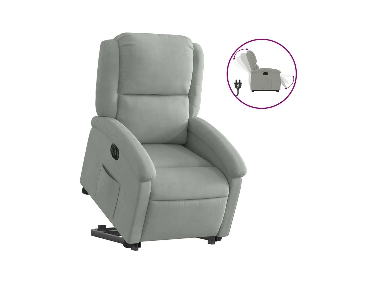 Fauteuil inclinable électrique-Chaise de relax-Fauteuil salon gris clair velours SHL4901