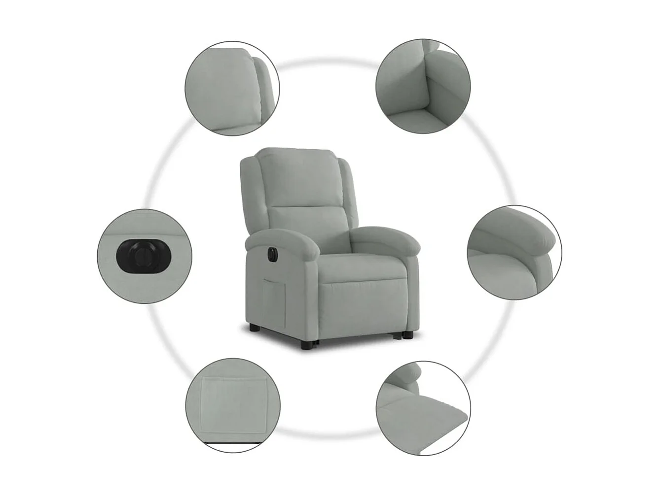 Fauteuil inclinable électrique-Chaise de relax-Fauteuil salon gris clair velours SHL4901
