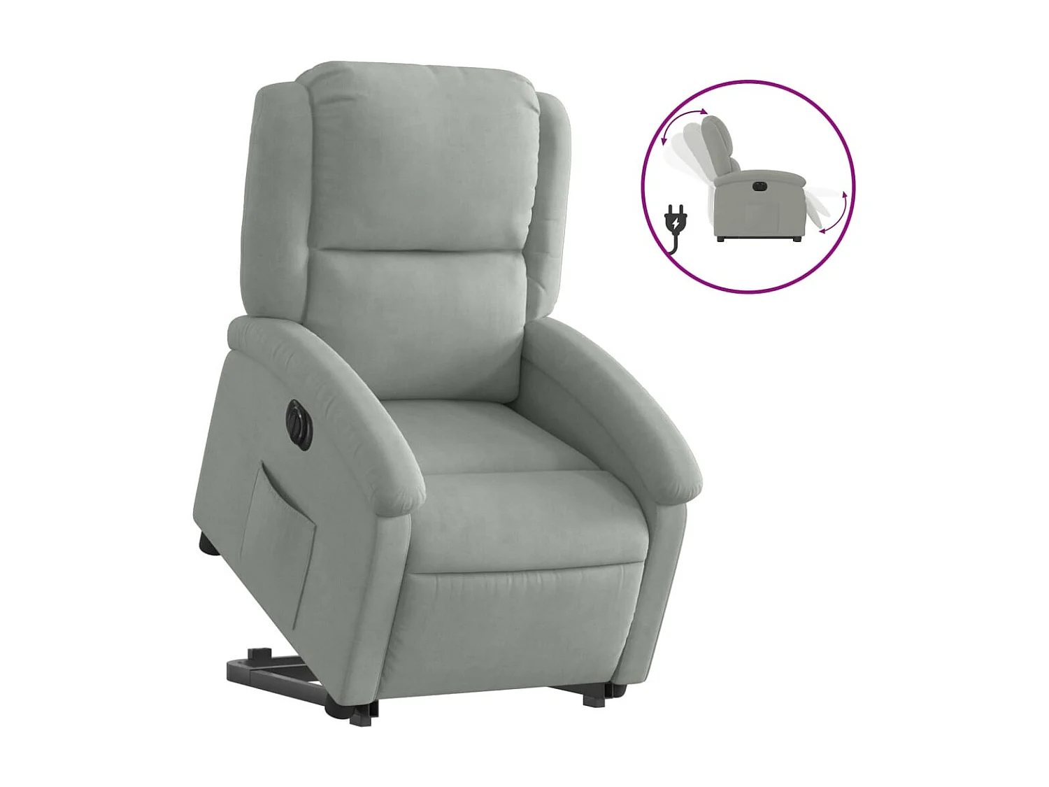 Fauteuil inclinable électrique-Chaise de relax-Fauteuil salon gris clair velours SHL4901