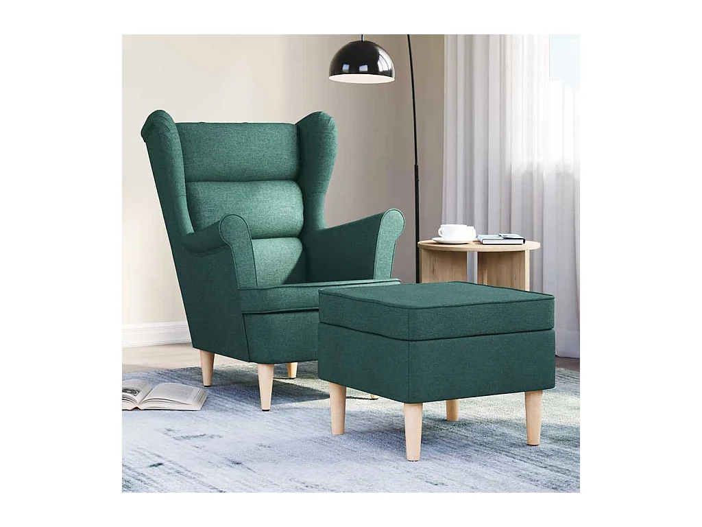 Sillón de salón | Silla de relax con reposapiés tela verde oscuro SHL5094