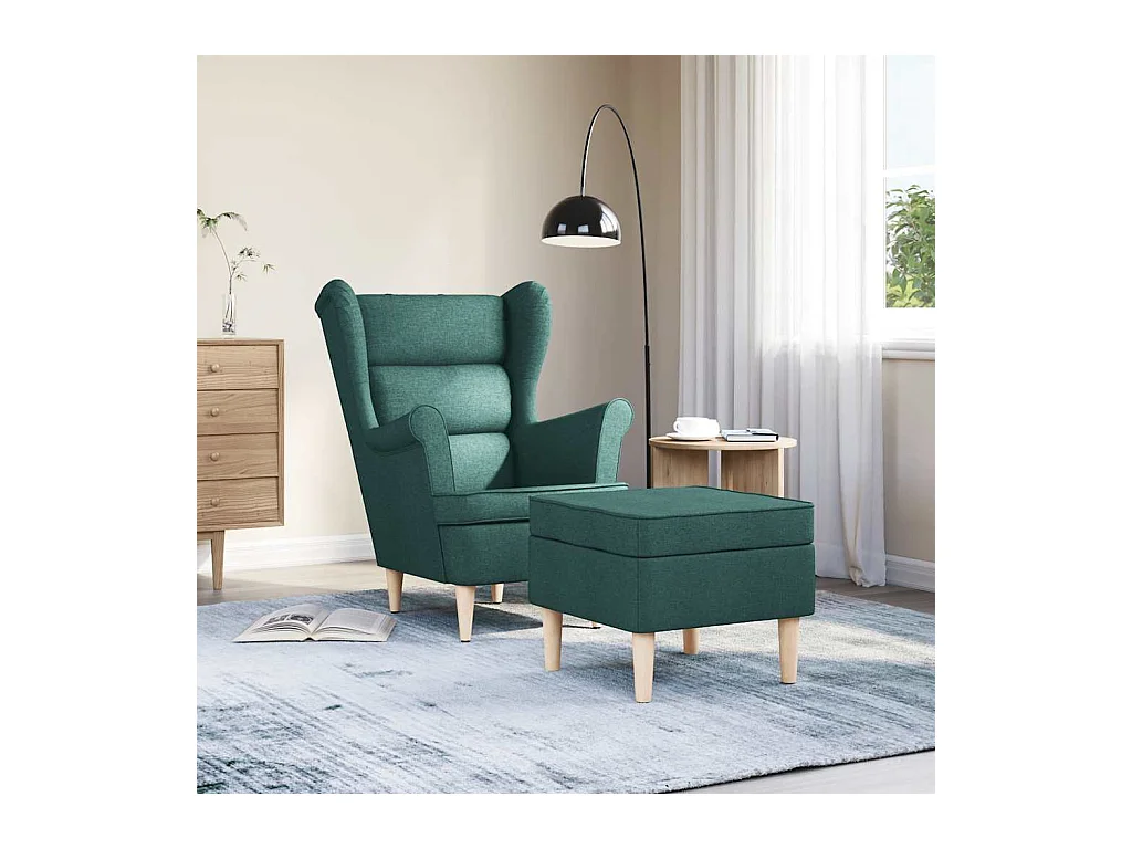 Sillón de salón | Silla de relax con reposapiés tela verde oscuro SHL5094