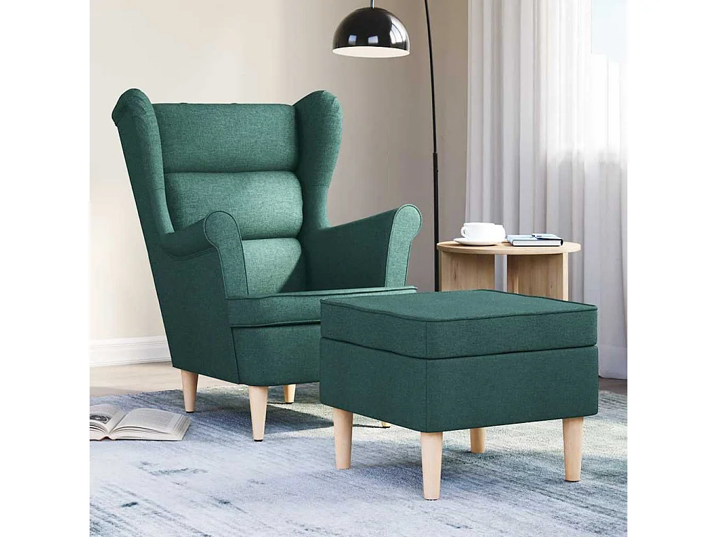 Fauteuil Salon-Chaise de relax avec repose-pied Vert foncé Tissu SHL1733