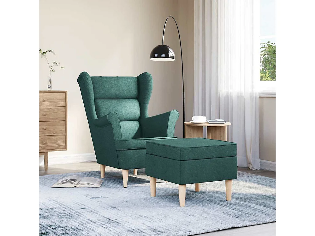 Fauteuil Salon-Chaise de relax avec repose-pied Vert foncé Tissu SHL1733
