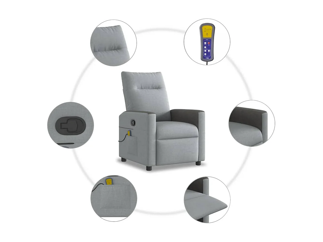 Poltrona Relax | Poltrona Massaggiante Reclinabile Grigio Chiaro in Tessuto SHL1779