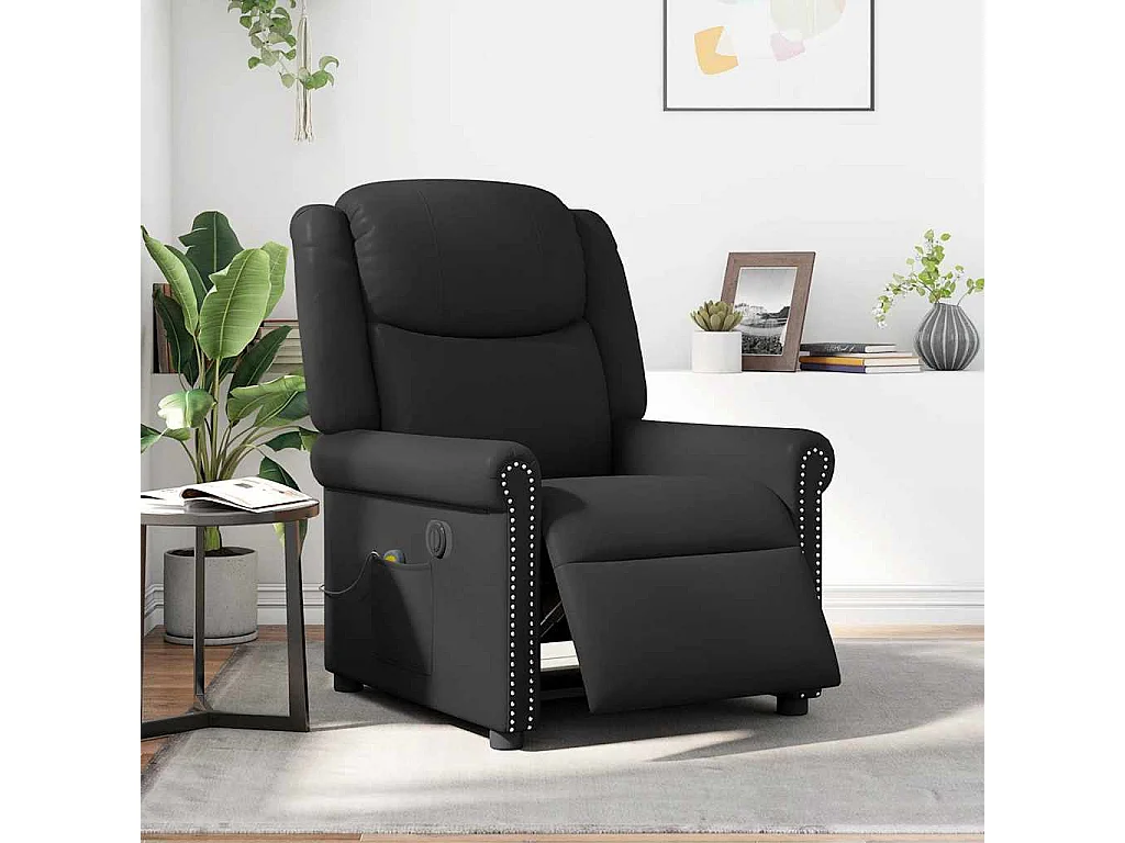 Fauteuil inclinable électrique-Chaise de relax-Fauteuil de Massage noir brillant similicuir SHL3187