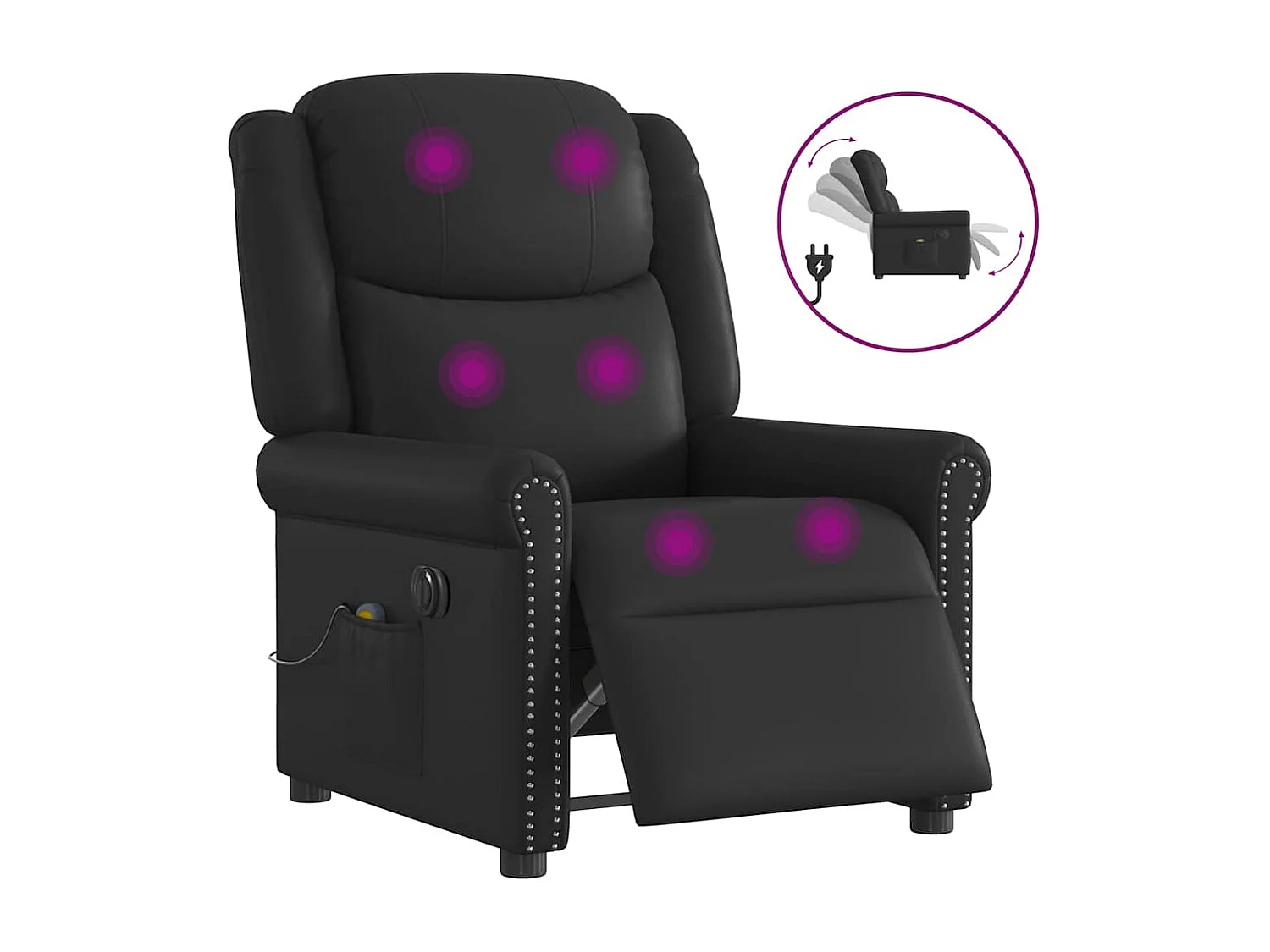 Fauteuil inclinable électrique-Chaise de relax-Fauteuil de Massage noir brillant similicuir SHL3187