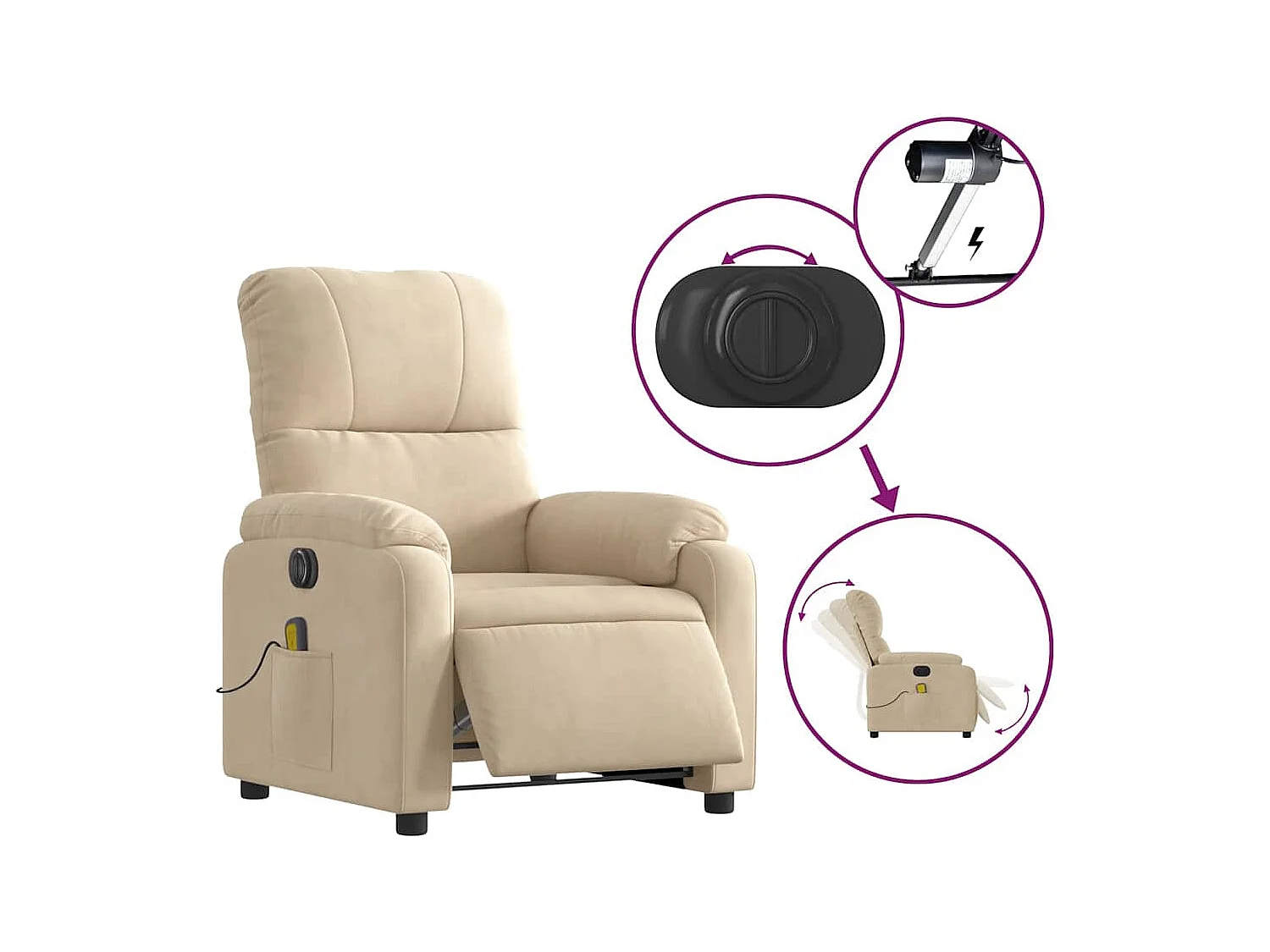 Sillón de relax | Sillón reclinable masaje eléctrico tela microfibra color crema SHL5990