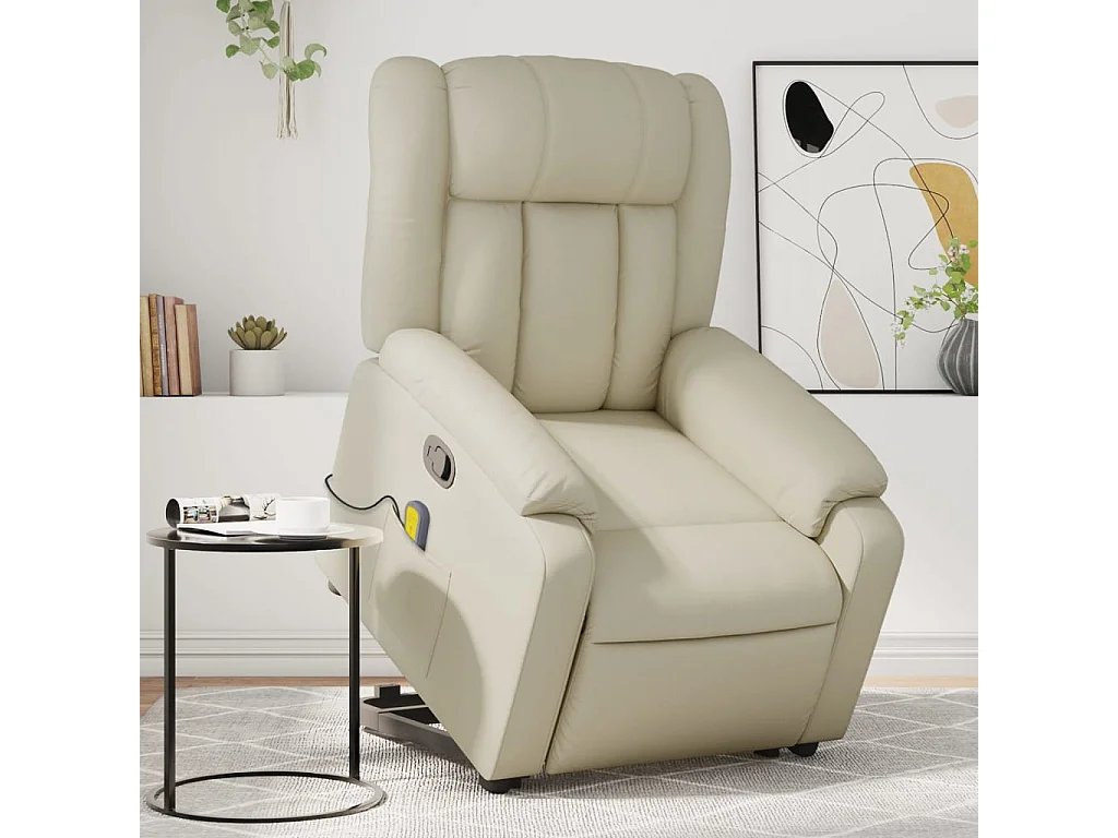 Fauteuil inclinable-Chaise de relax-Fauteuil de Massage Crème Similicuir SHL1566