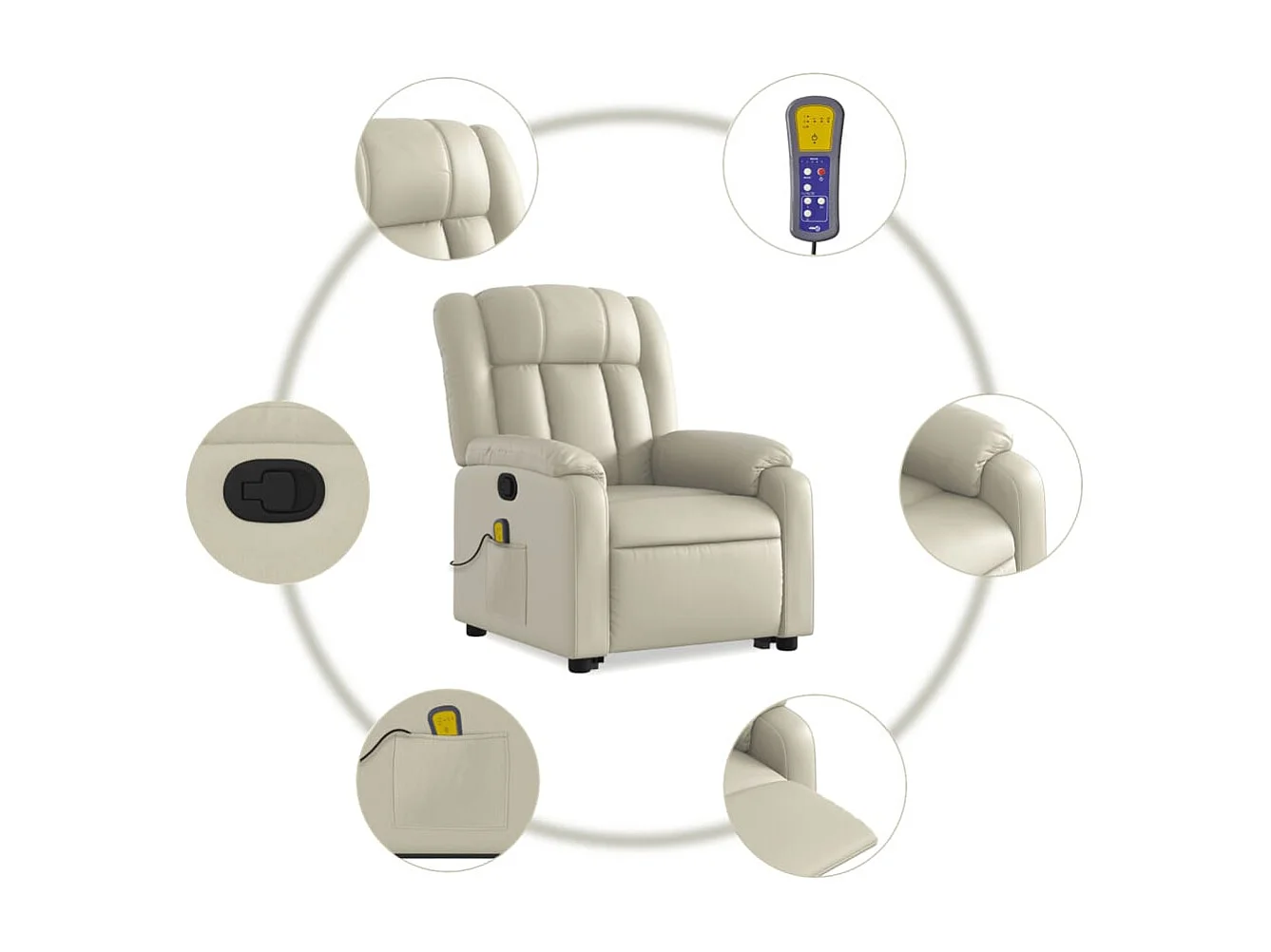 Fauteuil inclinable-Chaise de relax-Fauteuil de Massage Crème Similicuir SHL1566