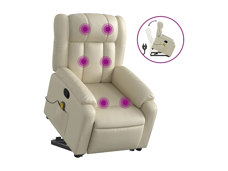 Fauteuil inclinable-Chaise de relax-Fauteuil de Massage Crème Similicuir SHL1566