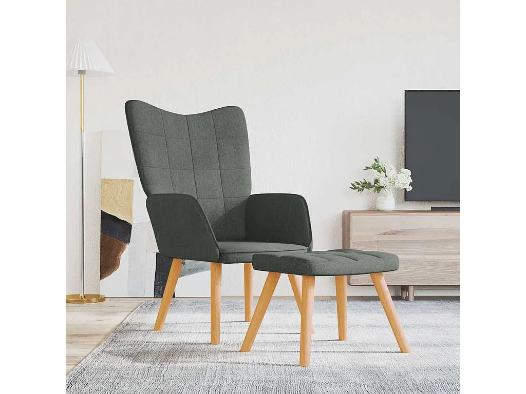 Chaise de relaxation moderne avec tabouret-Fauteuil de Salon Gris foncé Tissu SHL4786