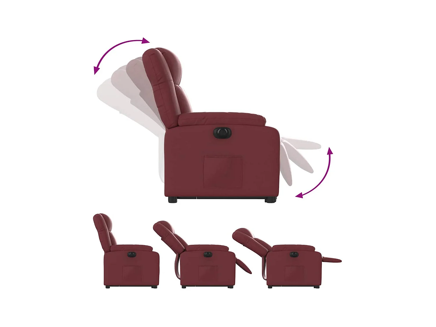 Fauteuil inclinable électrique-Chaise de relax-Fauteuil salon rouge bordeaux similicuir SHL3188