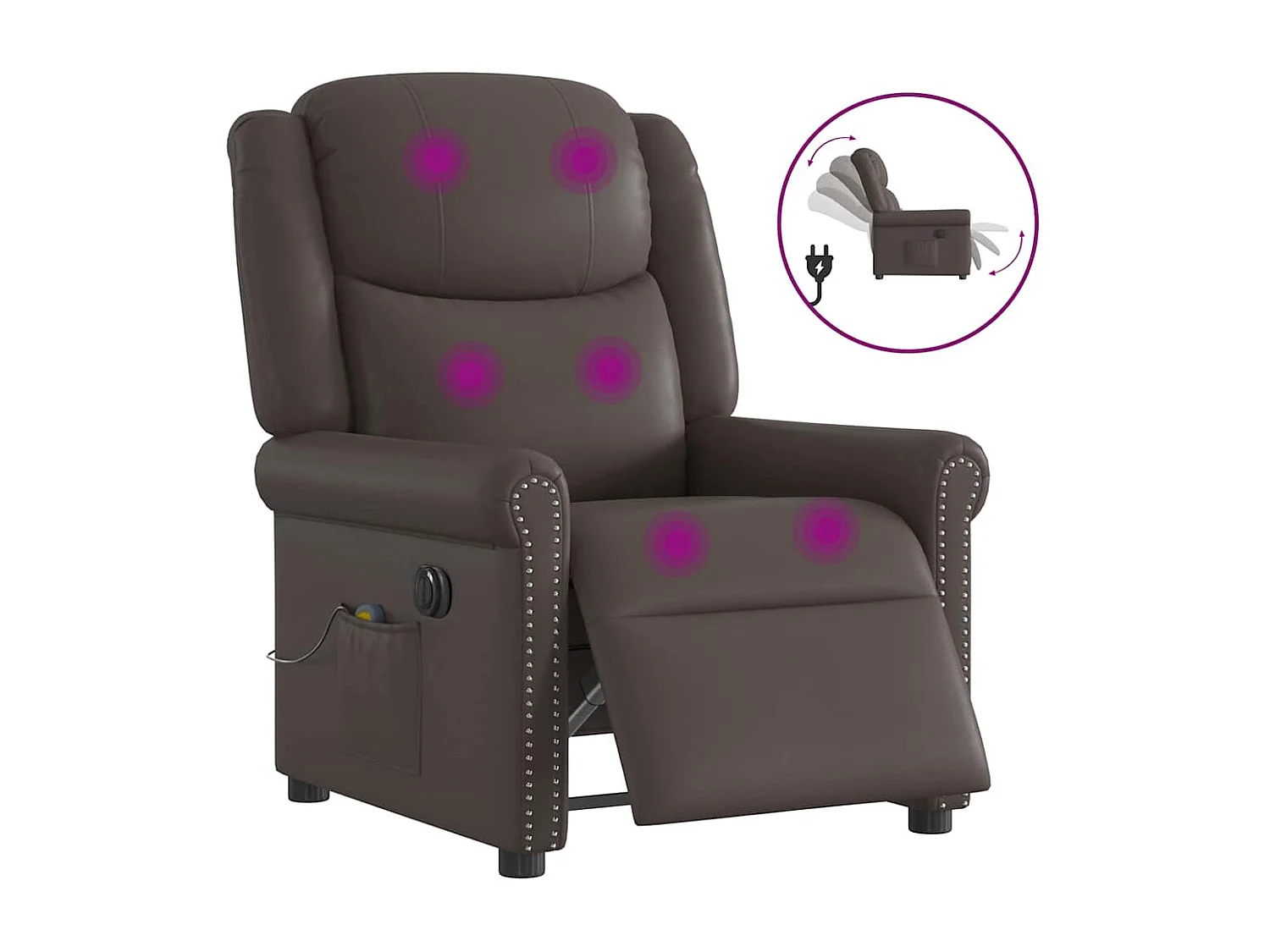 Poltrona massagens reclinável elétrica couro artif. castanho SHL740243