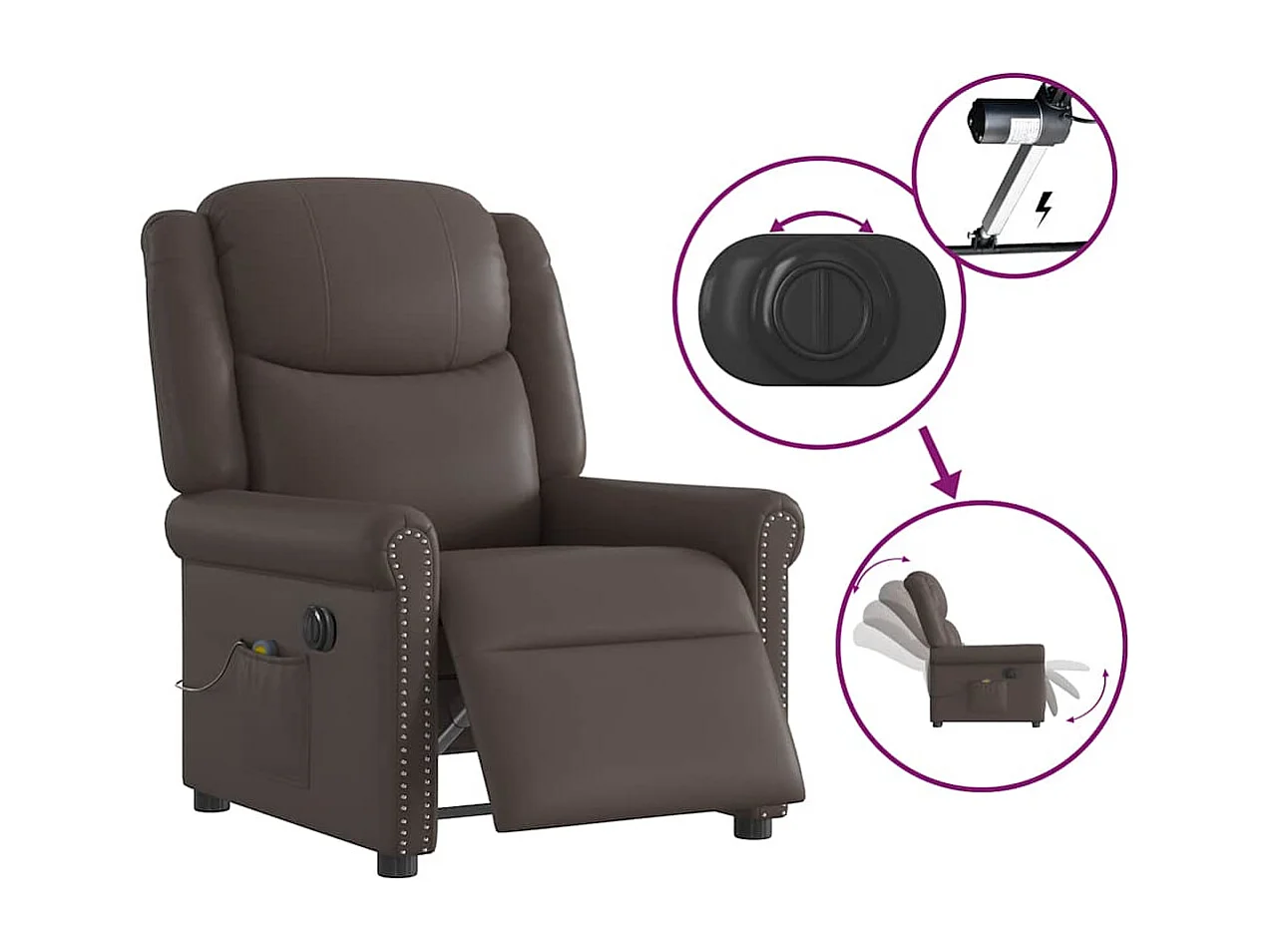 Fauteuil inclinable-Chaise de relax-Fauteuil de Massage électrique marron brillant SHL2463