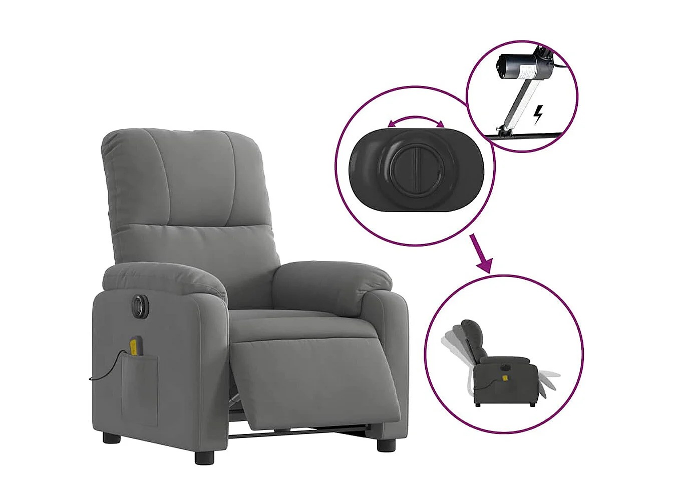 Sillón de relax | Sillón reclinable masaje eléctrico tela microfibra gris oscuro SHL4109