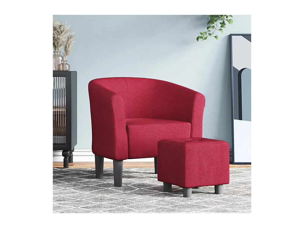 Sillón de salón | Silla de relax con taburete tela rojo tinto SHL4734