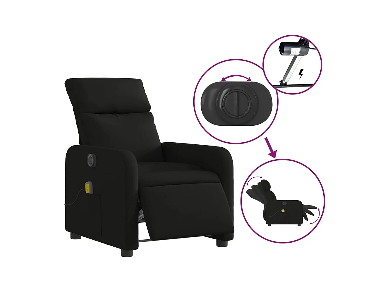 Sillón de relax | Sillón reclinable de masaje eléctrico tela negro SHL4830