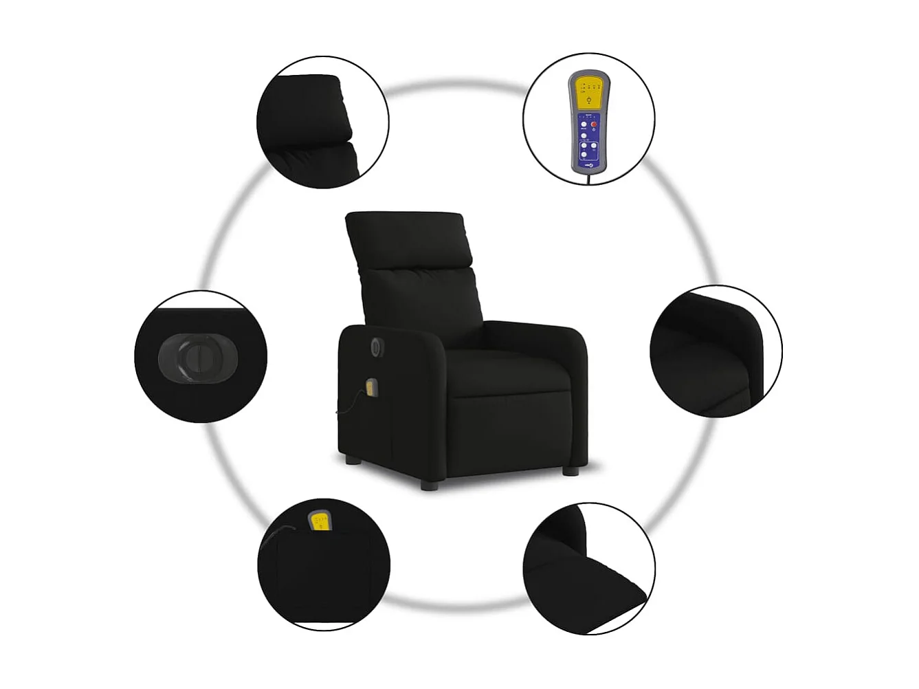 Fauteuil inclinable électrique-Fauteuil de massage de Salon Noir Tissu SHL4510