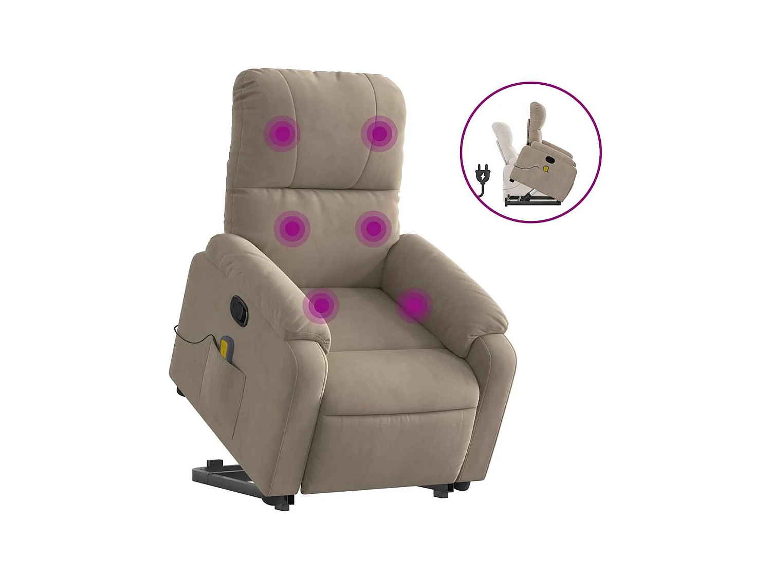 Sillón de relax | Sillón reclinable de masaje elevable tela microfibra gris taupe SHL4377