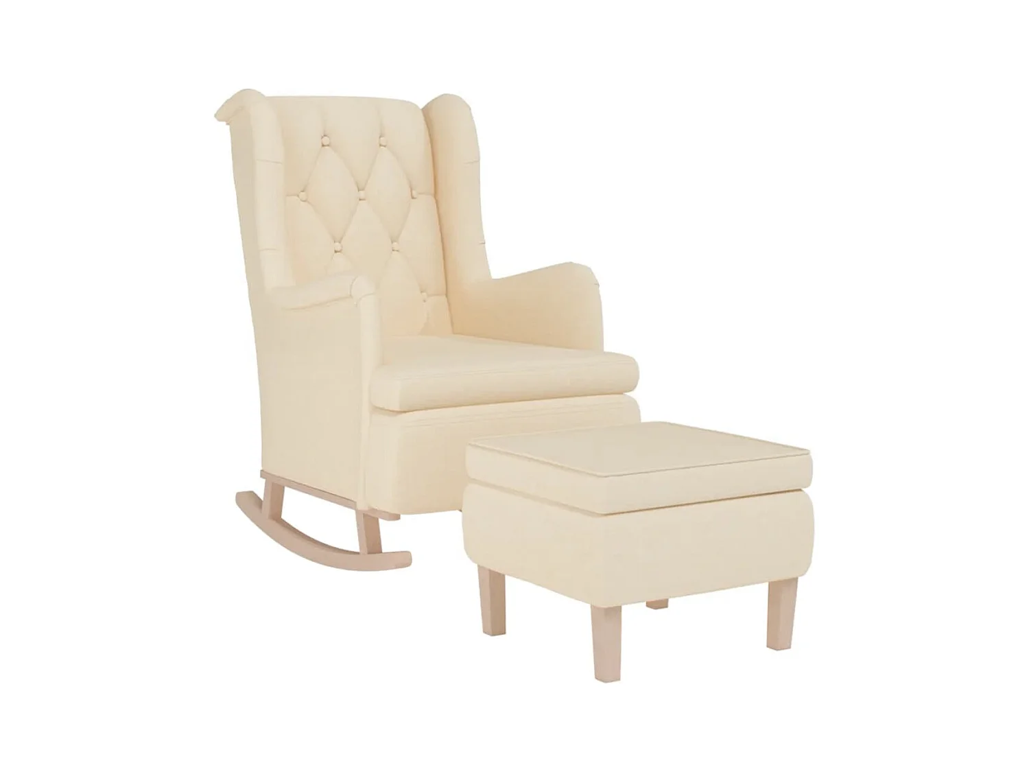 Sillón de salón con patas mecedoras y taburete de tela color crema SHL6904