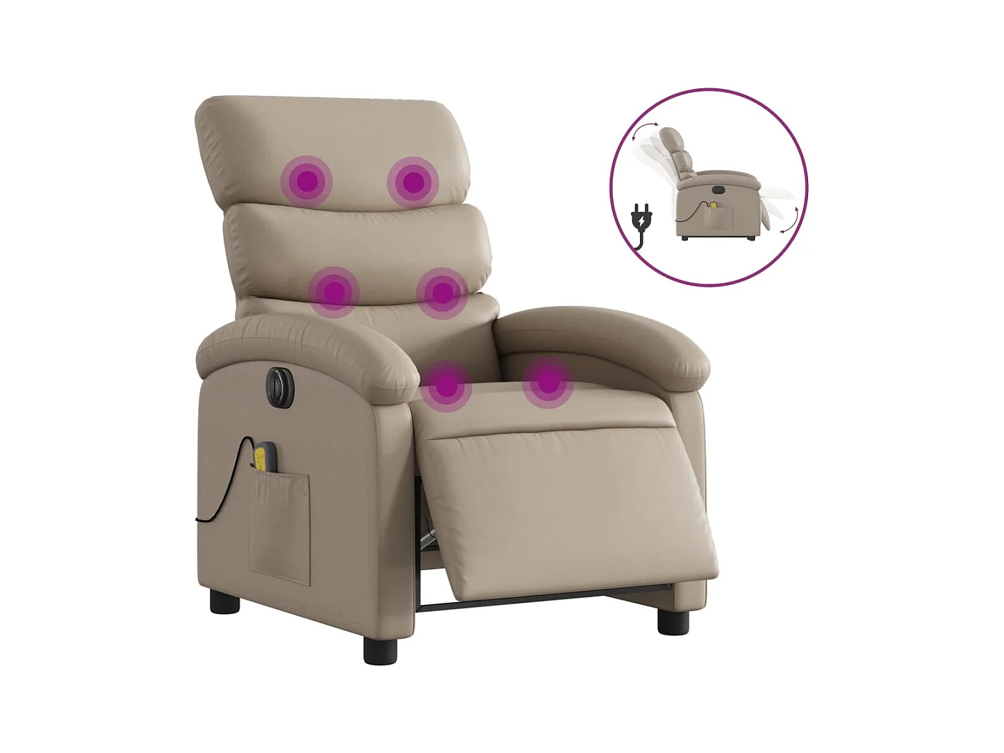 Poltrona massagens reclinável elétrica couro artif. cappuccino SHL371798