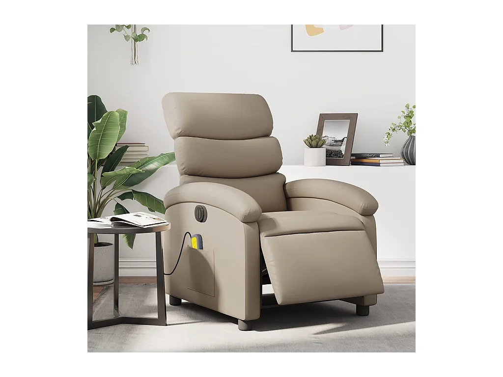 Poltrona massagens reclinável elétrica couro artif. cappuccino SHL371798