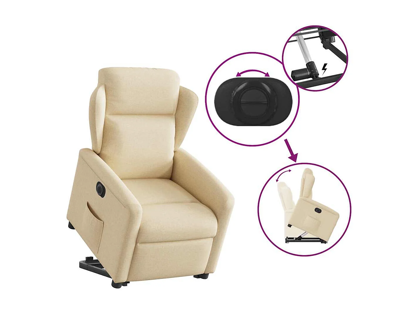 Silla de relax | Sillón eléctrico reclinable elevable de tela color crema SHL5351