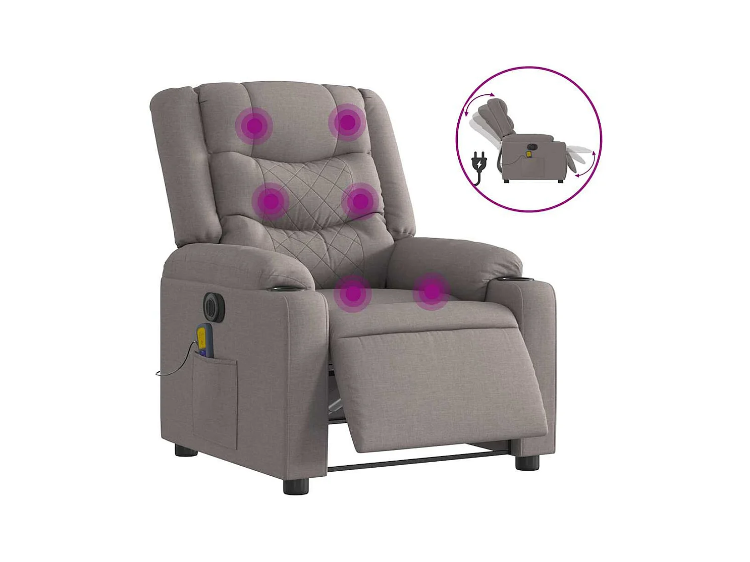 Sillón de relax | Sillón reclinable de masaje eléctrico tela gris taupe SHL9314