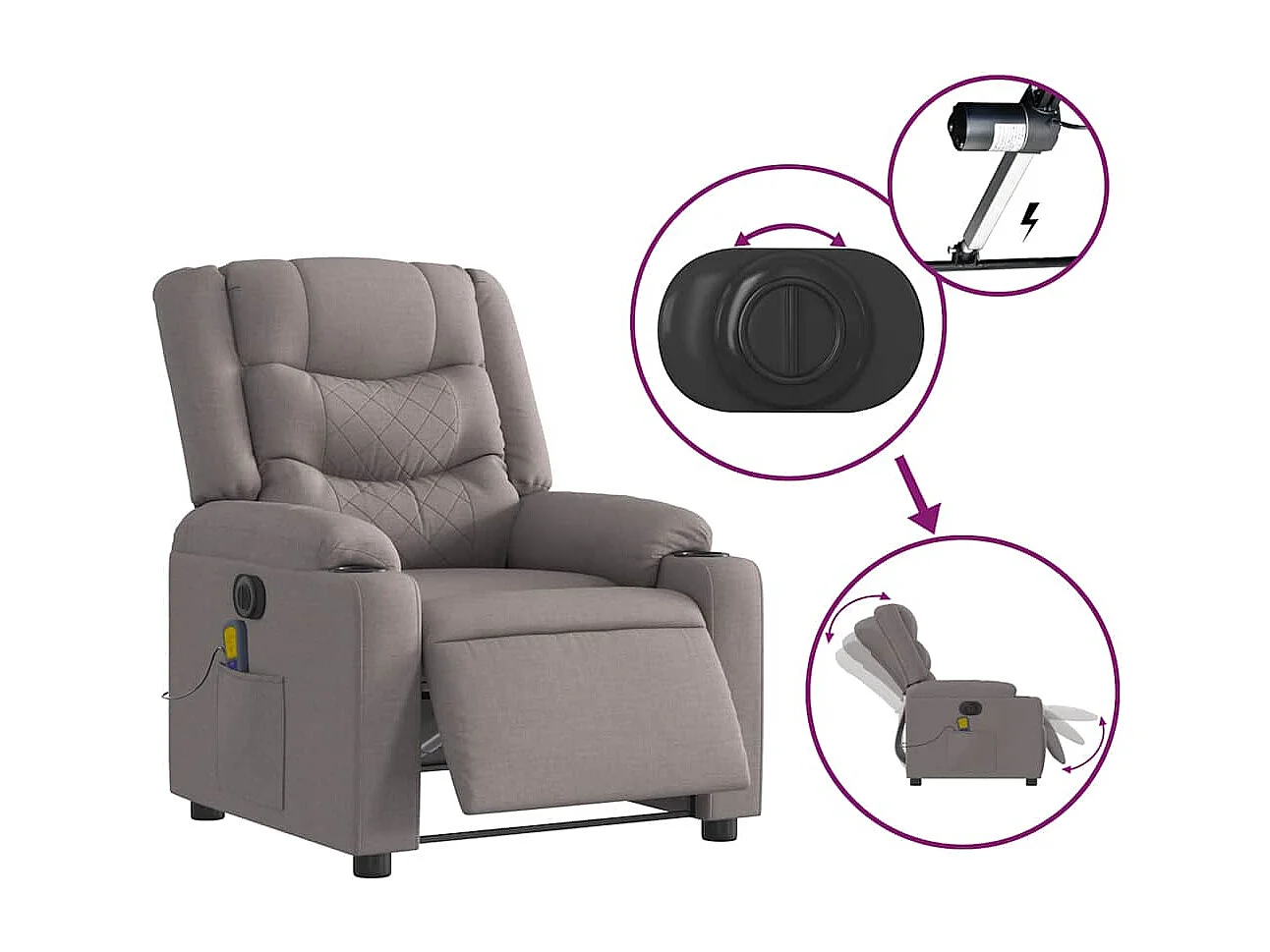 Sillón de relax | Sillón reclinable de masaje eléctrico tela gris taupe SHL9314