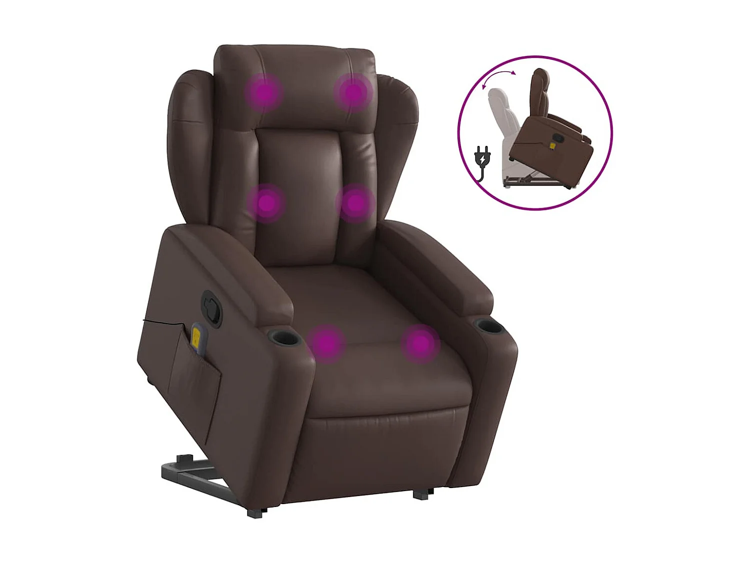 Massagesessel mit Aufstehhilfe | Relaxsessel Braun Kunstleder SHL20398
