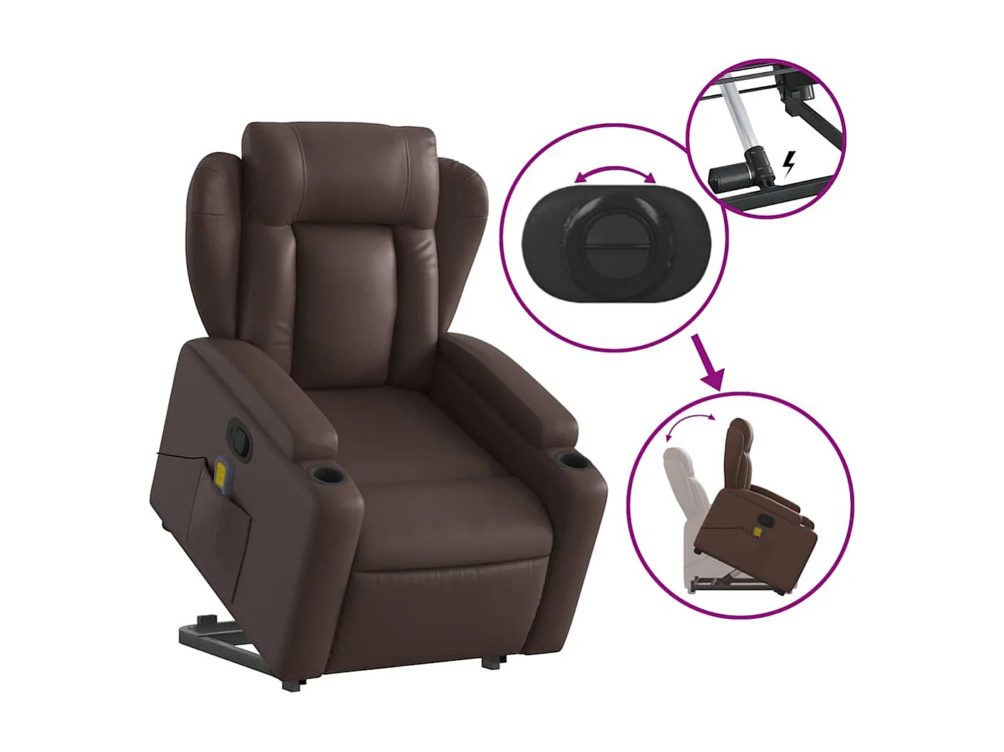 Massagesessel mit Aufstehhilfe | Relaxsessel Braun Kunstleder SHL20398