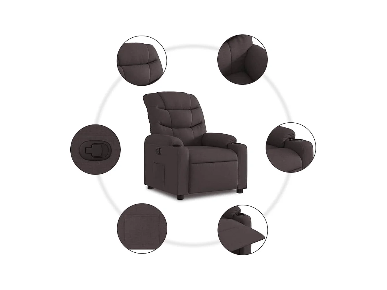 Sillón de relax | Silla | Sillón reclinable de tela marrón oscuro SHL7081