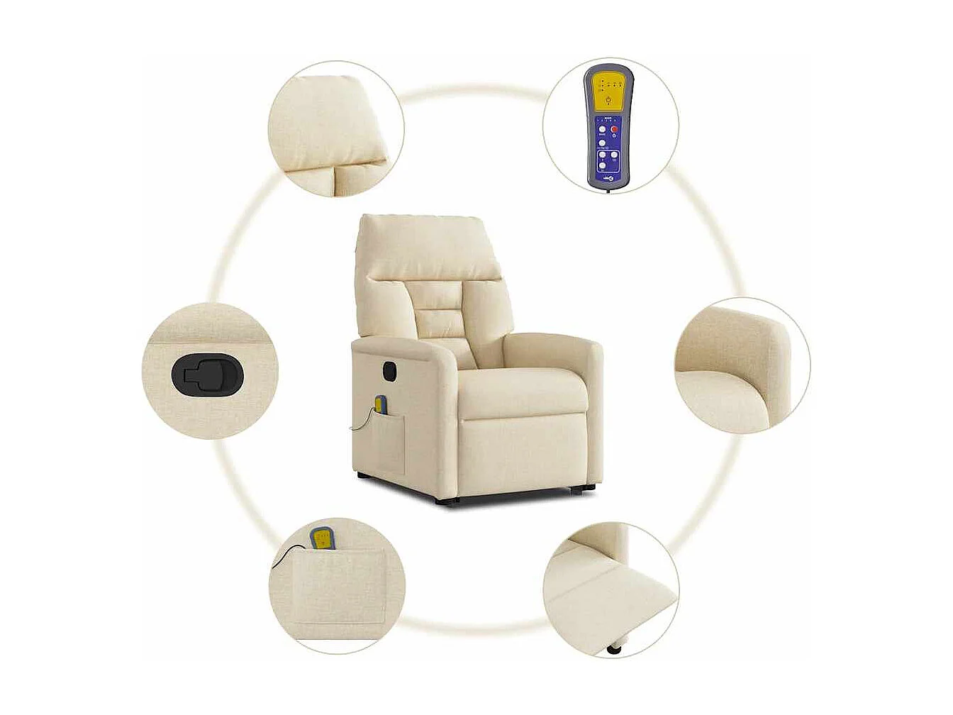 Silla de masaje reclinable de pie de tela color crema SHL2751