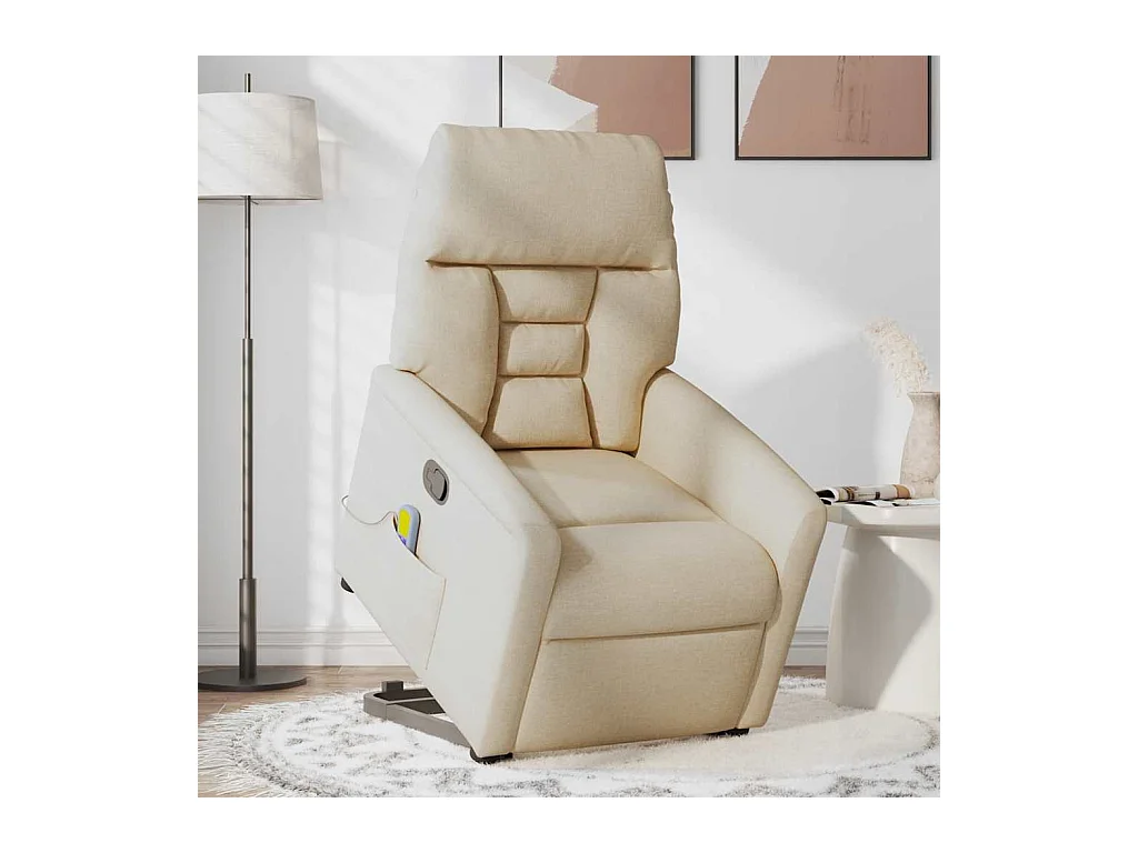 Fauteuil inclinable-Chaise de relax-Fauteuil de Massage Crème Tissu SHL3756