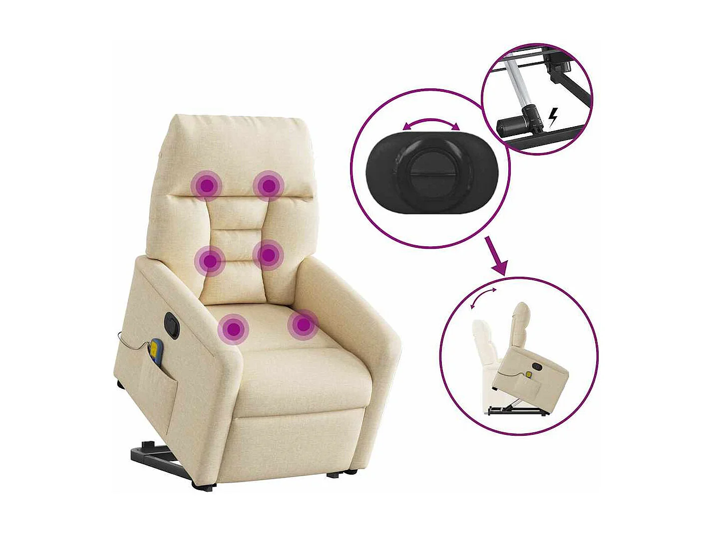 Massagesessel mit Aufstehhilfe | Relaxsessel Creme Stoff SHL48993