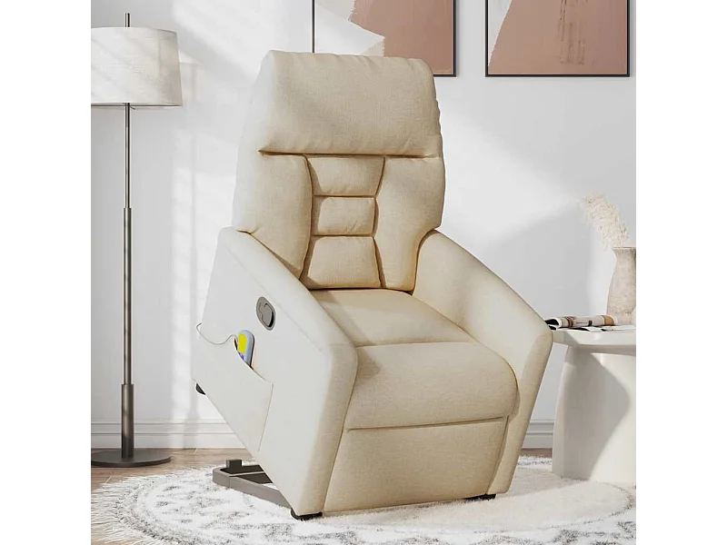 Fauteuil inclinable-Chaise de relax-Fauteuil de Massage Crème Tissu SHL3756