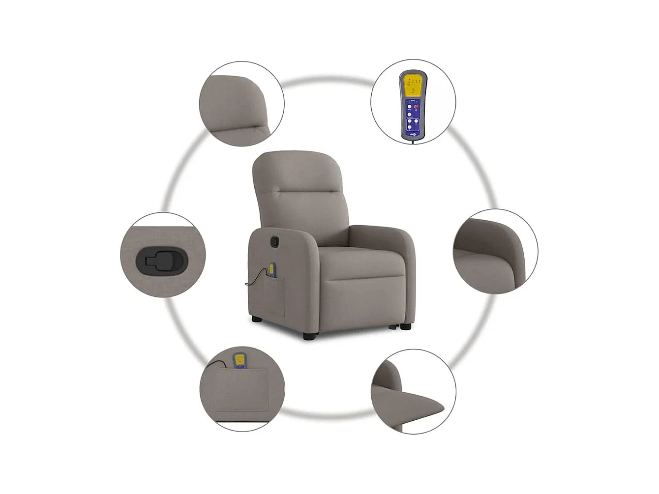 Sillón de relax | Sillón reclinable de masaje elevable tela gris taupé SHL2493